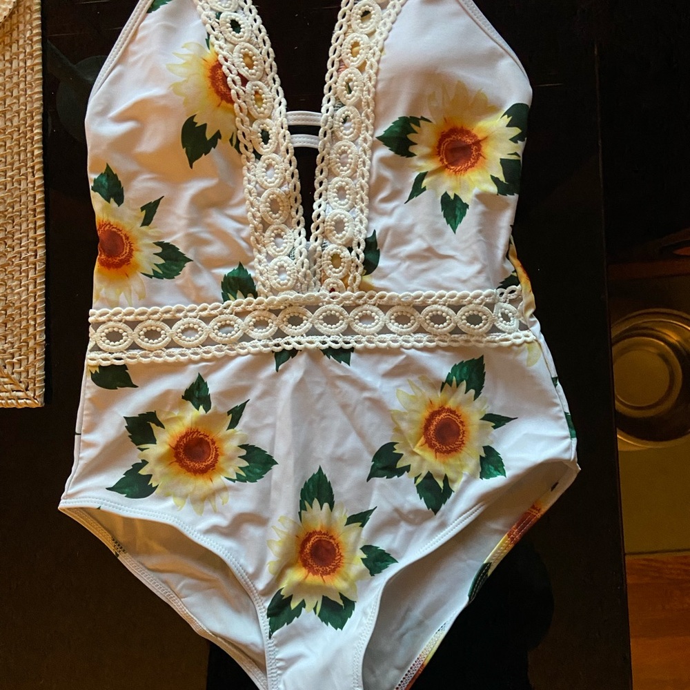 SHEIN White Crochet Detail Swimsuit